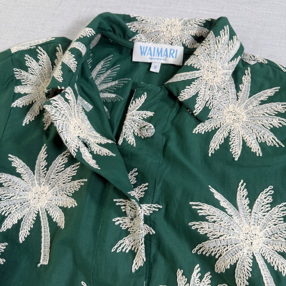 WAIMARI Tayrona Palm Tree Embroidered Cotton Lace Jacket Green Small Resort Chic - Picture 6 of 13